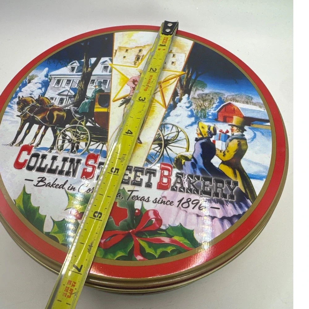 Collin Street Bakery Texas Christmas Fruitcake Tin Vintage Holiday Decor Red‎